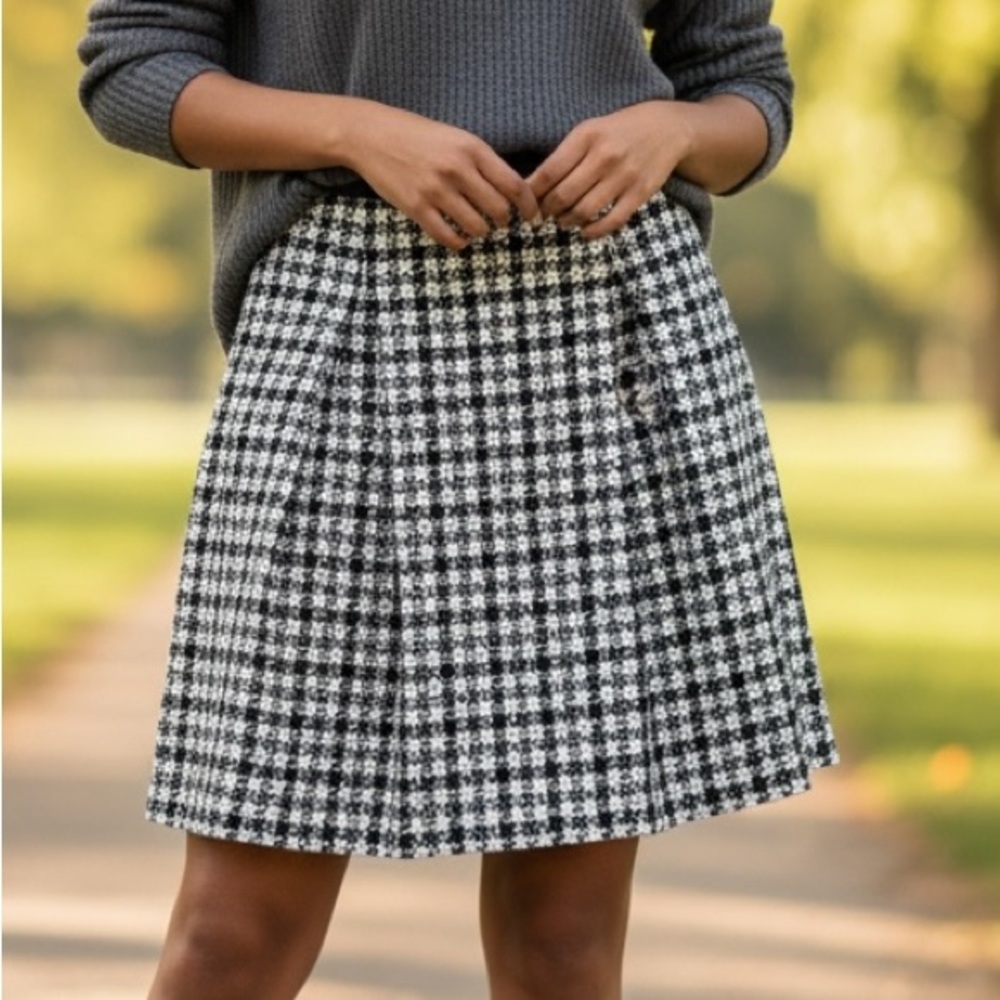 Brooks Brothers Tweed Mini Skirt Black White Plaid Size 8 NWT